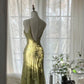 Gentle Mermaid Spaghetti Strap Beaded Flower Green Chiffon Party Dress Homecoming Dress SH2958
