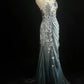 Blue Retro Mermaid Spaghetti Straps Appliques Satin Prom Dress Party Dress SH3297