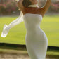 Sexy Sheath Strapless White Satin Long Prom Dress Evening Dress SH7191