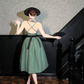 Vintage Green Sheath Spaghetti Strap Satin Tea Length Prom Dress Homecoming Dress SH4239