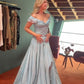 Retro Style A Line Off the Shoulder Blue Satin Long Party Dress Prom Dress SH2611