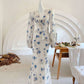 Elegant Mermaid Long Sleeve Blue Floral Chiffon Prom Dress Party Dress Outfits SH4075