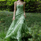 Flowy Ruffle Green A Line Spaghetti Strap Chiffon Evening Dress Party Dress SH3483