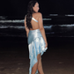 Baby Blue Mermaid One Shoulder Satin Short Open Back Homecoming Dress SH2264
