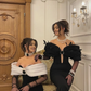 Classic Black-White Sheath Off the Shoulder Satin Prom Dress Evening Dress SH5530
