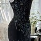 Charming Mermaid Spaghetti Strap Beaded Black Chiffon Prom Dress Evening Dress SH3364