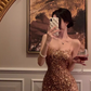 Sexy Sheath Spaghetti Straps Golden Sequin Prom Dress Evening Dress 16th Birthday Dress SH4051