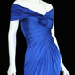 Vintage Blue A Line Off the Shoulder Pleated Satin Prom Dress Evening Dress SH5128