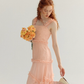 Orange-pink A Line Spaghetti Strap Lace Long Prom Dress Party Dress SH4146