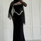 Sexy Black Sheath Strapless Beaded Lace Satin Prom Dress Evening Dress SH6016