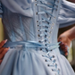 Gentle Blue A Line Off the Shoulder Corset Lace Chiffon Prom Dress Evening Dress SH6695