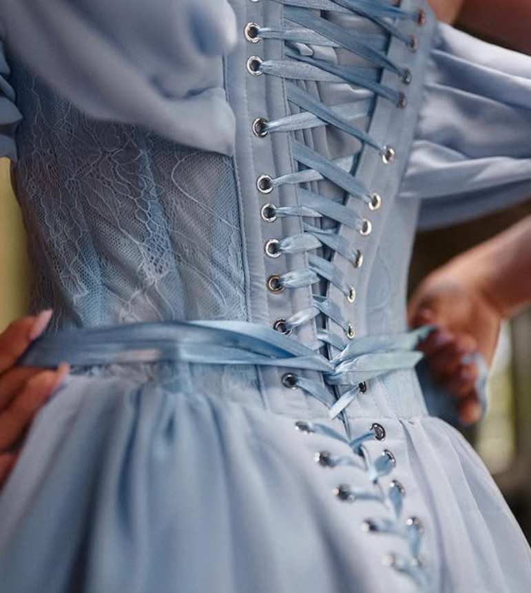Gentle Blue A Line Off the Shoulder Corset Lace Chiffon Prom Dress Evening Dress SH6695