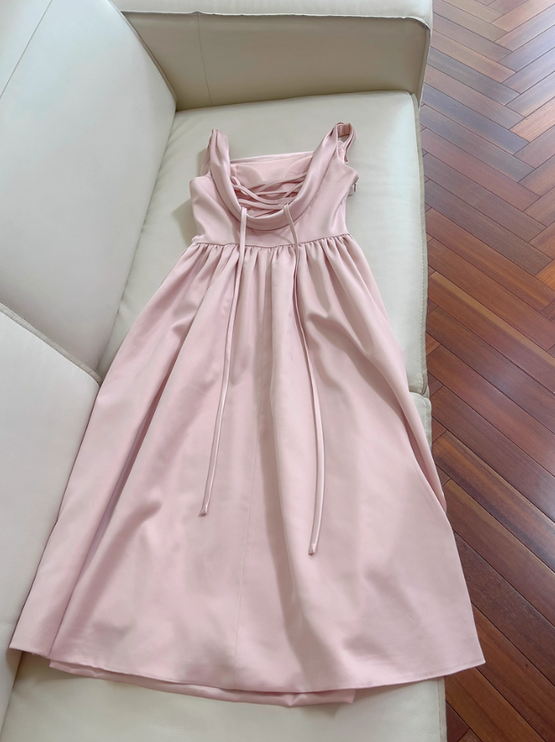Gentle Pink A Line Straps Pleated Satin Homecoming Dress SH4507