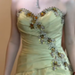 Green Vintage Ball Gown Strapless Layered Beaded Satin Long Prom Dress 16th Birthday Dress SH5212