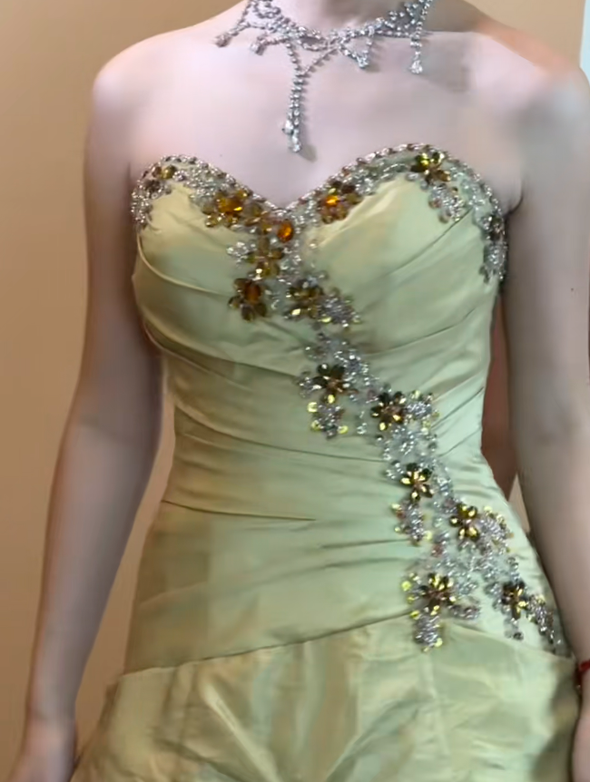 Green Vintage Ball Gown Strapless Layered Beaded Satin Long Prom Dress 16th Birthday Dress SH5212