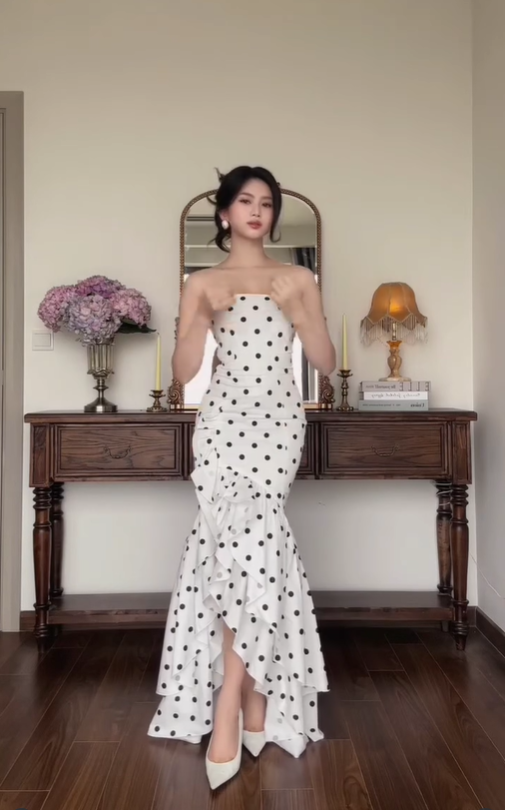 Classic Mermaid Strapless Polka Dot Satin Prom Dress Evening Dress SH4767