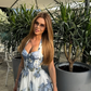 Blue Print Floral A Line Halter Chiffon Backless Long Prom Dress Evening Dress SH6601