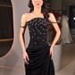 Sexy A Line Straps Exquisite Floral Beaded Black Chiffon Prom Dress Party Dress SH5338
