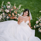 Simple Ball Gown Sweetheart Neck White Organza Slit Wedding Dress SH6986
