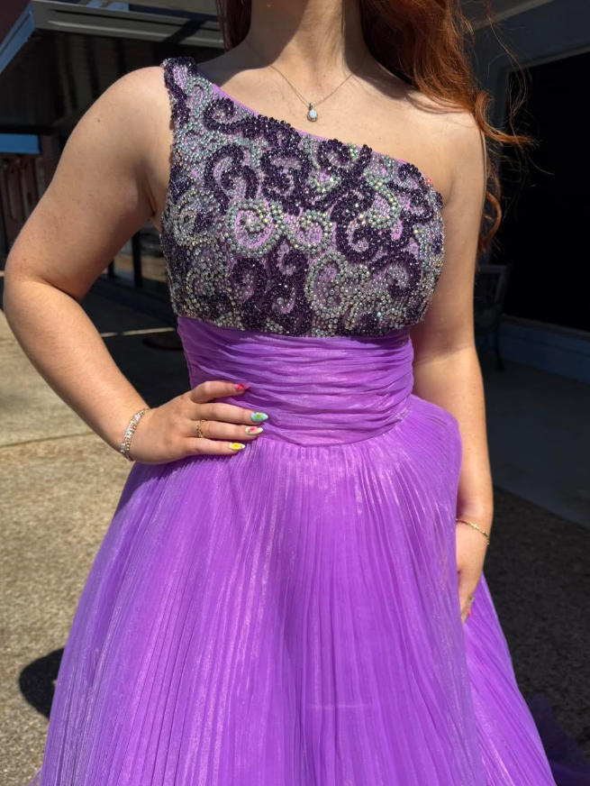 Beautiful A Line One Shoulder Beaded Purple Tulle Long Prom Dress Evening Dress SH7234