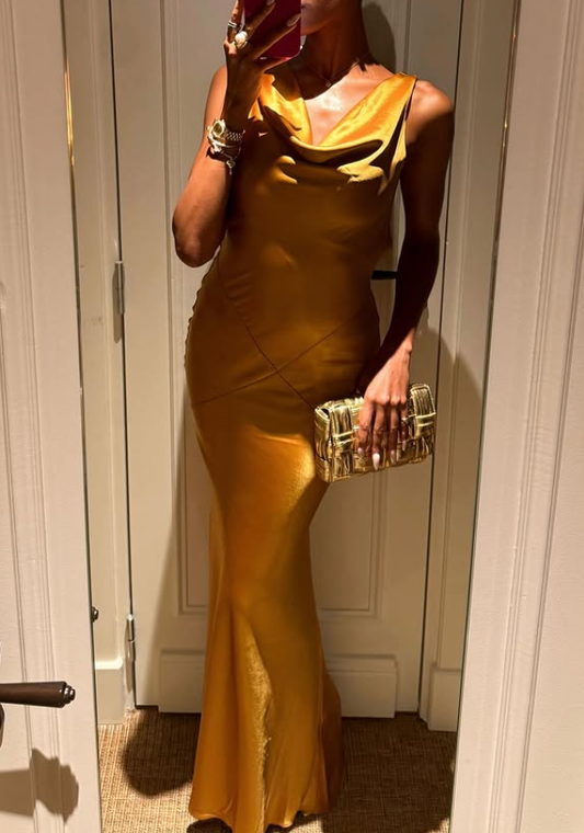 Stunning Sheath Straps Satin Long Open Back Prom Dress Wedding Guest Dress SH4495