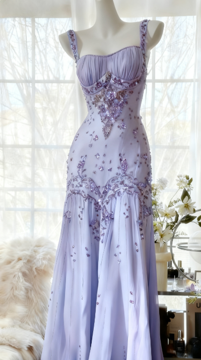 Ivory A Line Straps Beaded Chiffon Long Prom Dress Graduation Prom Dress SH2562