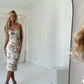 Sexy Sheath Spaghetti Strap Lace Print Floral Satin Prom Dress Evening Dress SH2048
