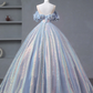 Off Shoulder Tulle Sequin Long Prom Dress Formal Quinceanera Dress Ball Gown  SH1325