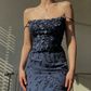 Vintage Navy Blue Spaghetti Straps Prom Dress Sexy Mermaid Evening Dress SH1208