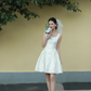Cute A Line Straps Print Floral Satin Short Prom Dress Homecoming Dress SH4216
