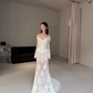 Beautiful Mermaid Long Sleeve Corset White Lace Long Wedding Dress SH7708