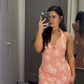 Pink Sheath Halter Print Floral Chiffon Long Prom Dress Vacation Dress SH4516