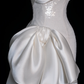 Cute Sheath Strapless Bow White Sequin Satin Long Sweep Prom Dress Graduation Prom Dress SH2566