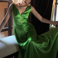Classic Green A Line V Neck Satin Long Prom Dress Party Dress SH4031