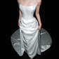 Classic High-class A Line Strapless White Corset Satin Long Wedding Dress SH6669