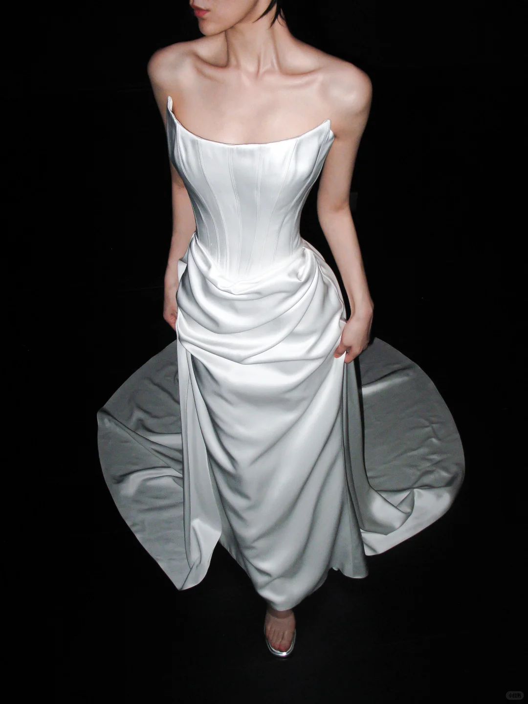 Classic High-class A Line Strapless White Corset Satin Long Wedding Dress SH6669