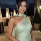 Sage Green A Line One Shoulder Embroidery Chiffon Prom Dress Evening Dress SH5620