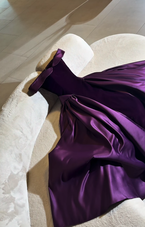 Elegant Purple A Line Off the Shoulder Velvet Satin Long Prom Dress Evening Dress SH6746