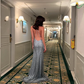 Sexy Mermaid V Neck Grey Sequin Satin Open Back Prom Dress Evening Dress with Slit SH2212