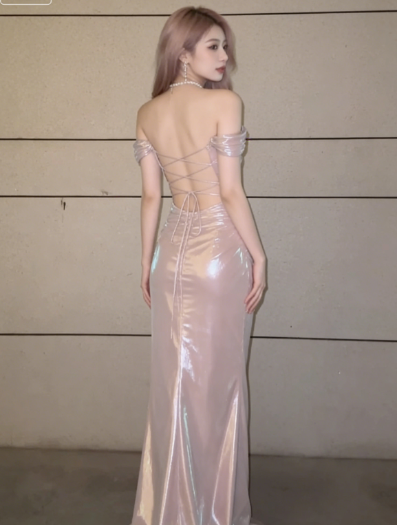 Romantic Light Pink Mermaid Satin Graduation Ball Gown 18th Birthday Dress with Slit SH4990