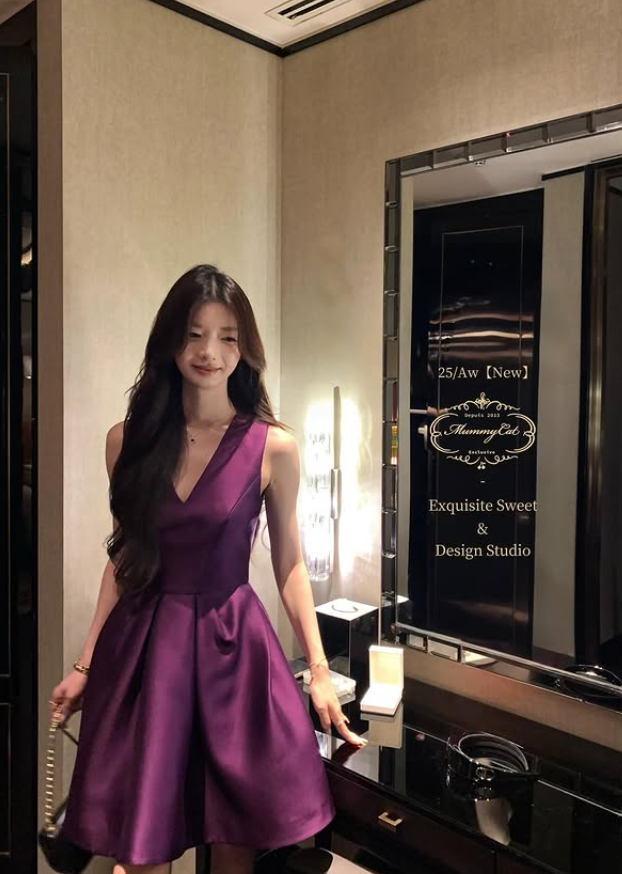 Cute A Line V Neck Purple Satin Short Homecoming Dress Outfits SH5219