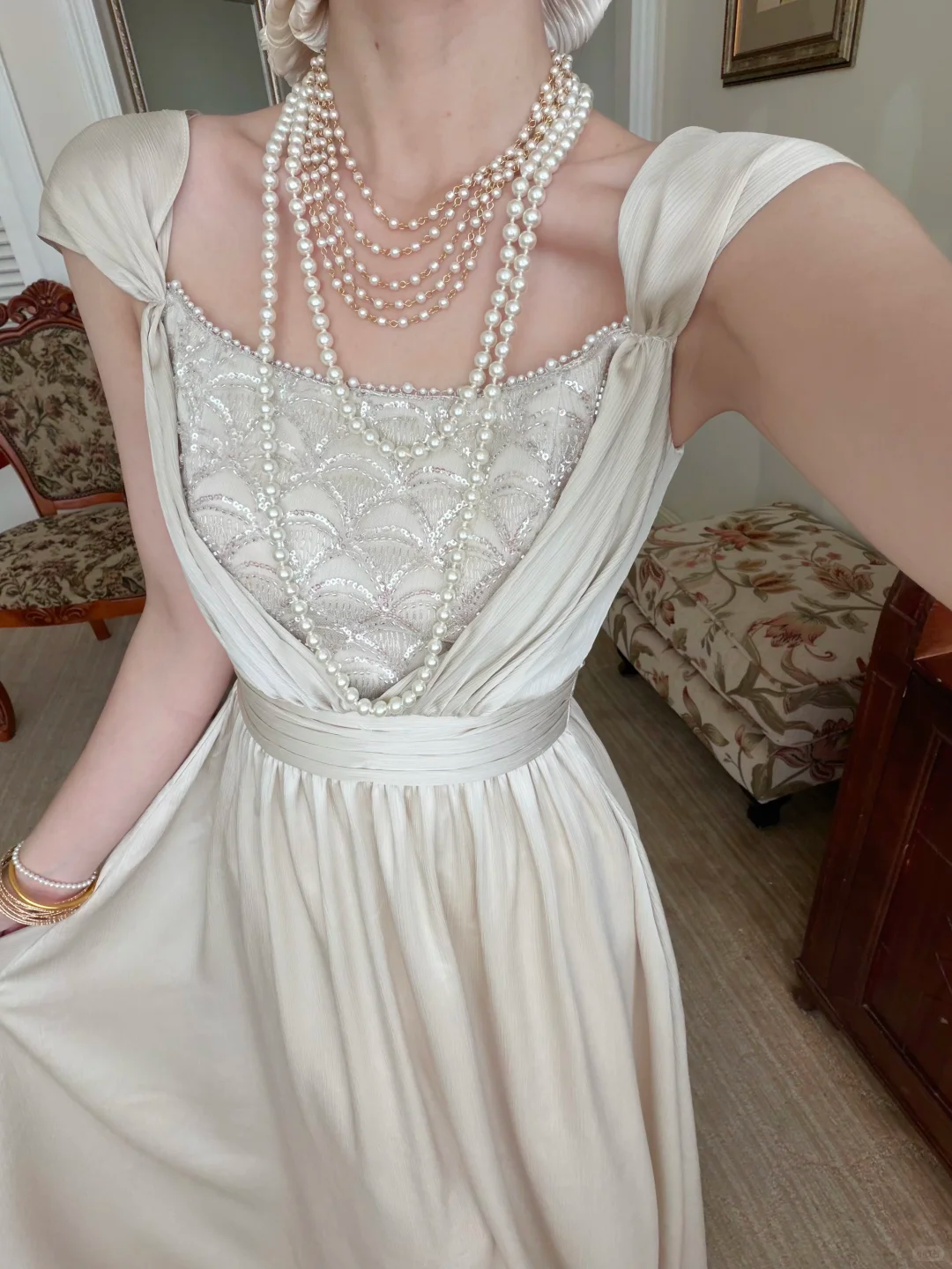 Pretty A Line Spaghetti Straps Beaded Satin Long Prom Dress Evening Dress SH6053