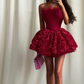 Hot Pink Floral Tulle A Line Strapless Corset Cocktail Dress Homecoming Dress SH6146