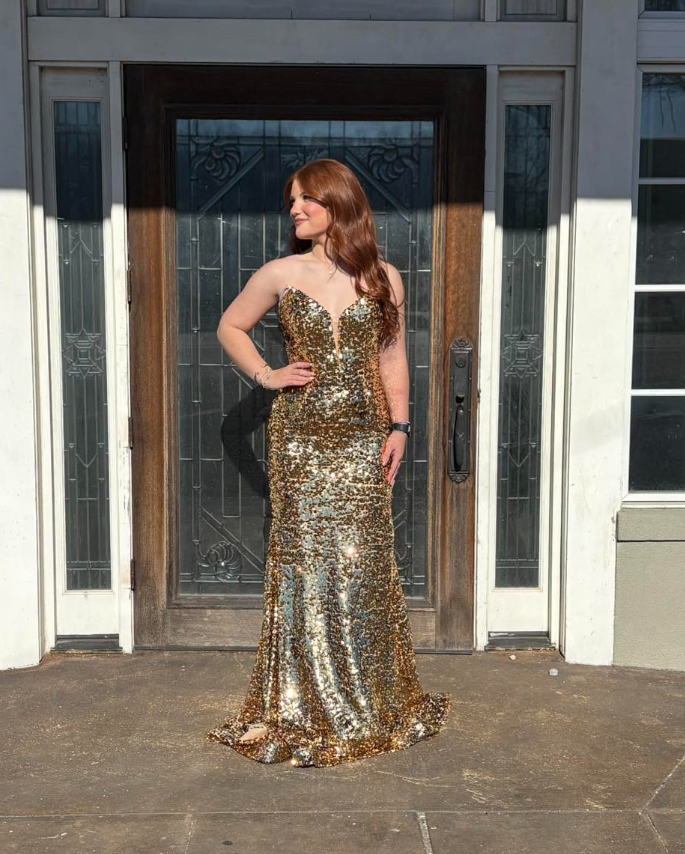 Gold Mermaid Sweetheart Neck Sequin Long Prom Dress Evening Dress SH6801