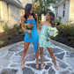 Blue Strapless Chiffon Bodycon Prom Dress Mini Homecoming Dress SH1174