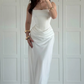 High-class Sheath Straps White Satin Long Prom Dress Evening Dress SH7294