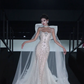 Rhinestone Exquisite Mermaid Spaghetti Strap Beaded Tulle Prom Dress Wedding Dress with Bow SH3639