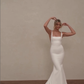 Mermaid Spaghetti Strap White Satin Long Sweep Wedding Dress Prom Dress SH4126