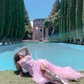 Princess Mermaid V Neck Corset Appliques Pink Tulle Prom Dress Evening Dress SH2165