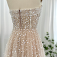 Elegant A Line Strapless Sequin Pearl Beaded Tulle Long Prom Dress Evening Dress SH1940